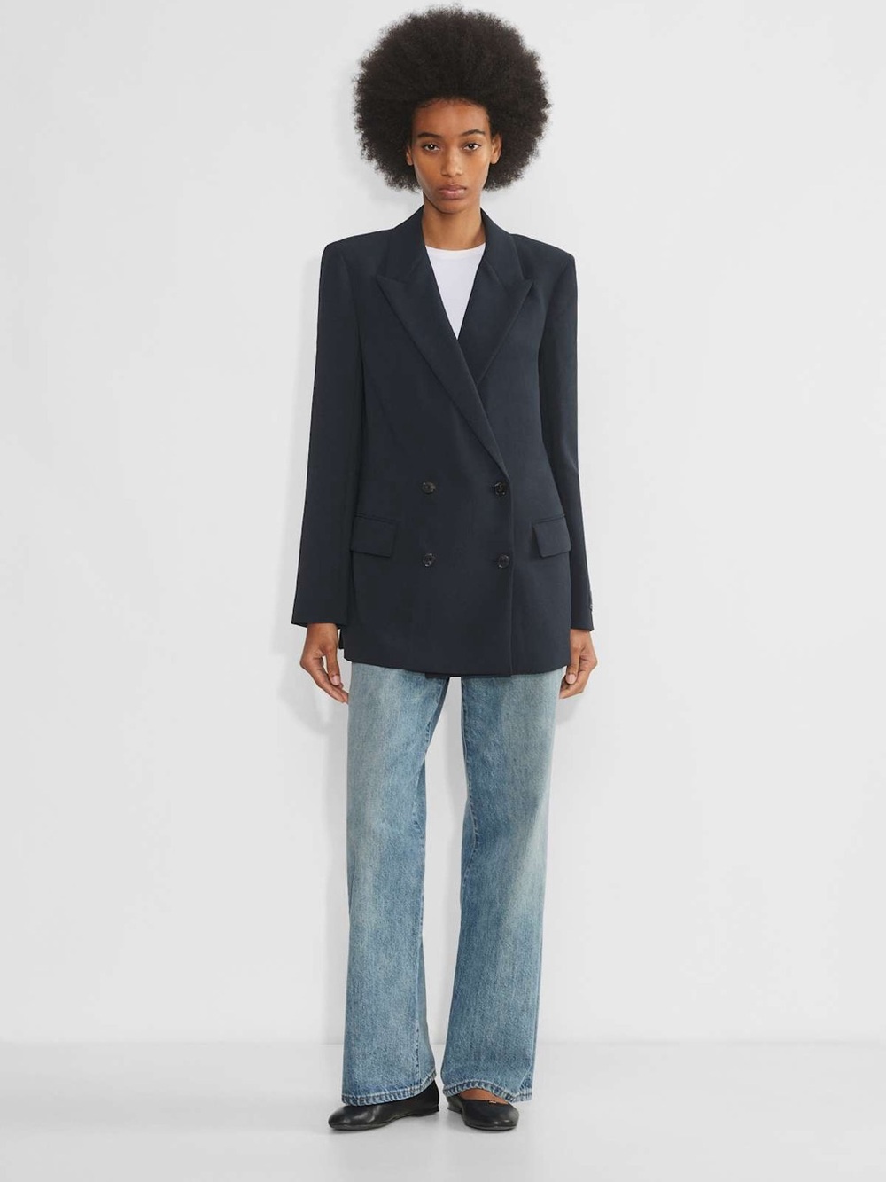 Aritzia Double-Breasted Navy Blazer